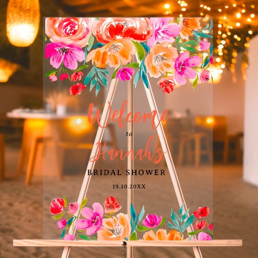 ボホオレンジの花の野生の花の結婚式のウェルカムメッセージ アクリルサイン