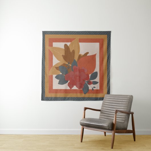 ボホオレンジイエローブルーレッドのテクスチャ付き植物学 タペストリー (インサイチュ)