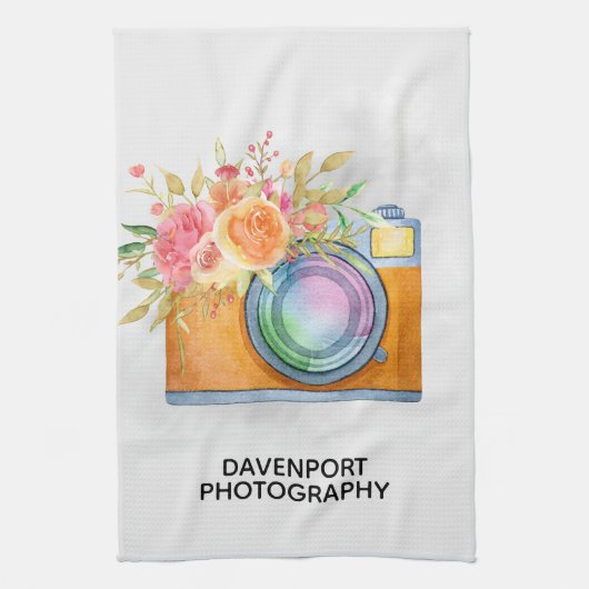 ボホオレンジカメラ&フローラブーケウォータカラー キッチンタオル (縦)