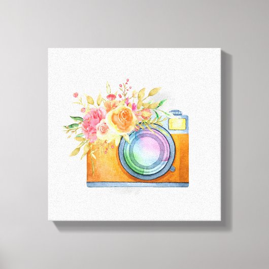 ボホオレンジカメラ&フローラブーケウォータカラー キャンバスプリント (正面)