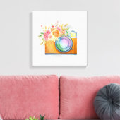 ボホオレンジカメラ&フローラブーケウォータカラー キャンバスプリント (インサイチュ (リビング))