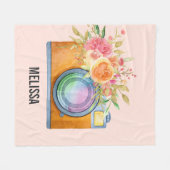 ボホオレンジカメラ&フローラブーケウォータカラー フリースブランケット (正面(横))