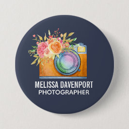 ボホオレンジカメラ&フローラブーケウォータカラー 缶バッジ