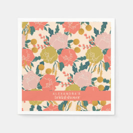 ボホオレンジグリーンボタニカルカスタムブライダルシャワー スタンダードカクテルナプキン