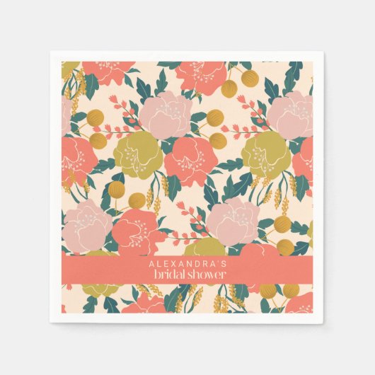 ボホオレンジグリーンボタニカルカスタムブライダルシャワー スタンダードカクテルナプキン (正面)