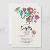 ボホオレンジストライプフォーク花 |カップルのシャワー 招待状 (正面)