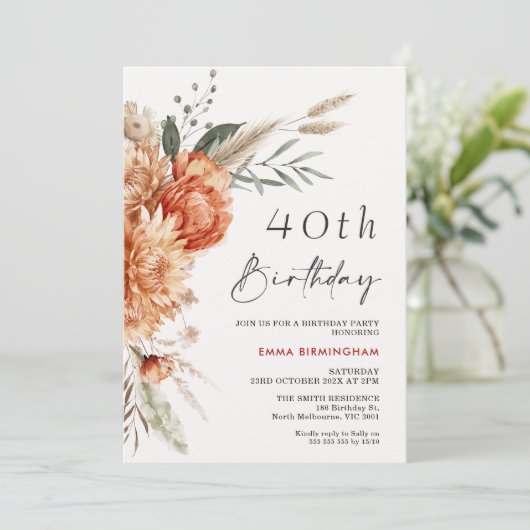 ボホオレンジベージュフローラ40歳 招待状 (スタンド正面)