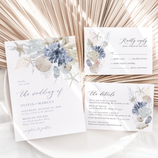ボホオンエレガントザビーチブルー結婚式招待状 招待状