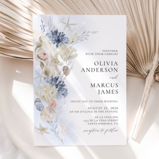 ボホオンエレガントザビーチブルー結婚式招待状 招待状