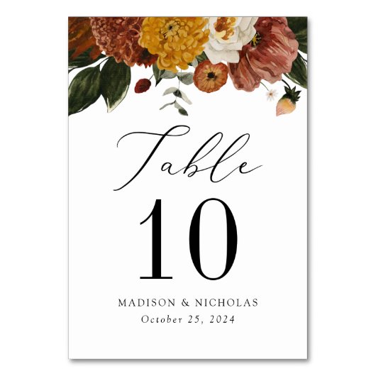 ボホオータムパーソナライズされたフローラ結婚ズ テーブルナンバー (正面)