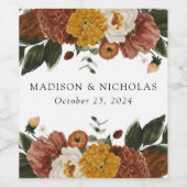 ボホオータムパーソナライズされたフローラ結婚ズ ワインラベル (シングルラベル)