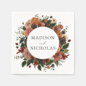 ボホオータムフローラパーソナライズされたリース結婚ズ スタンダードカクテルナプキン (正面)