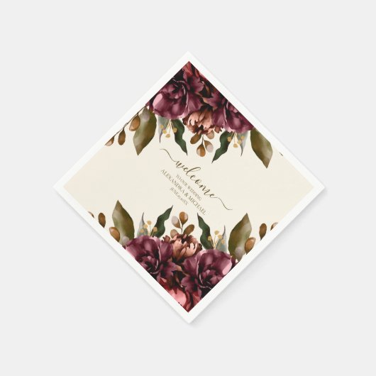 ボホオータムワイルドフラワー結婚ボタニーズ スタンダードカクテルナプキン (角)