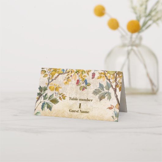 ボホオータムワイルドフラワー結婚ボタニーズ プレイスカード (正面)