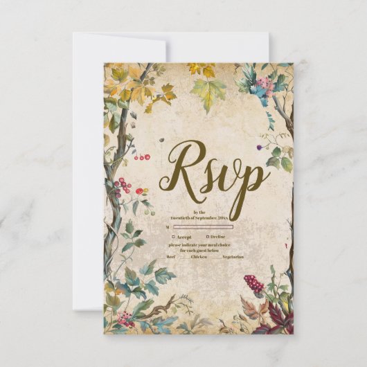 ボホオータムワイルドフラワー結婚ボタニーズ 出欠カード (正面)