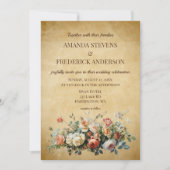 ボホオールド紙ヴィンテージフローラ結婚配置 招待状 (正面)