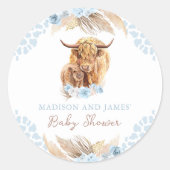 ボホカウブルーパンパスグラスボーイベビーシャワーの好意 ラウンドシール (正面)