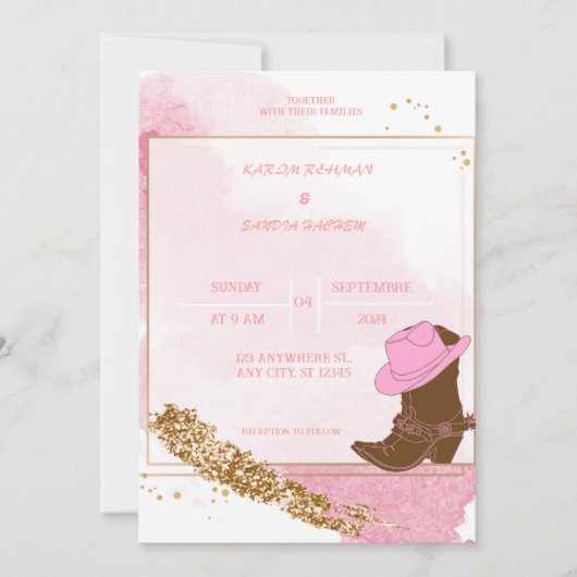 ボホカウボーイブーツウェスタン結婚式招待状 招待状 (正面)