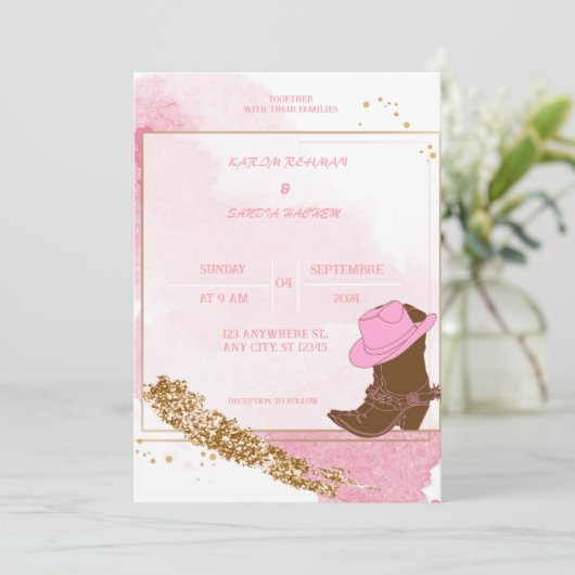ボホカウボーイブーツウェスタン結婚式招待状 招待状 (スタンド正面)
