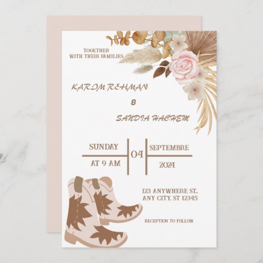 ボホカウボーイブーツウェスタン結婚式招待状 招待状 (正面/裏面)