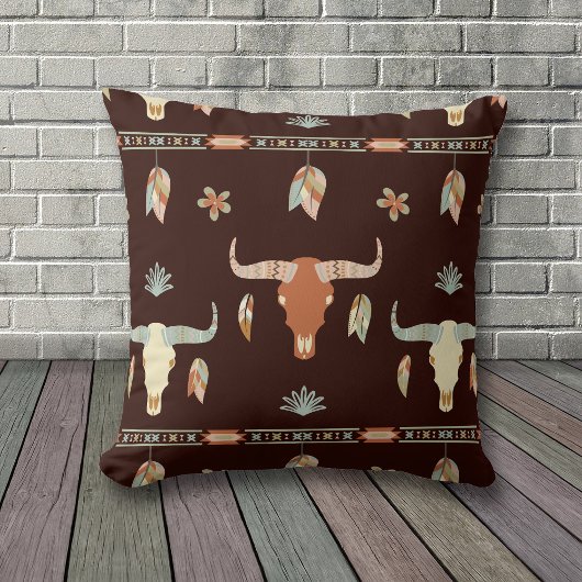 ボホカウースカルと羽毛模様 クッション