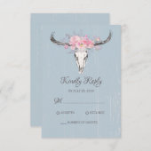 ボホカウースカルフローラ赤面ピンクウォーターカラーブルー 出欠カード (正面/裏面)