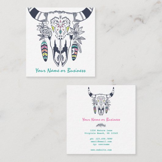 ボホカウースカルwithターコイズボヘミア スクエア名刺 (正面/裏面)