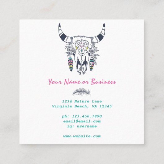 ボホカウースカルwithターコイズボヘミア スクエア名刺 (裏面)