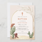 ボホカクタスアーチデザートカウボーイクロスバプテスマ 招待状 (正面)
