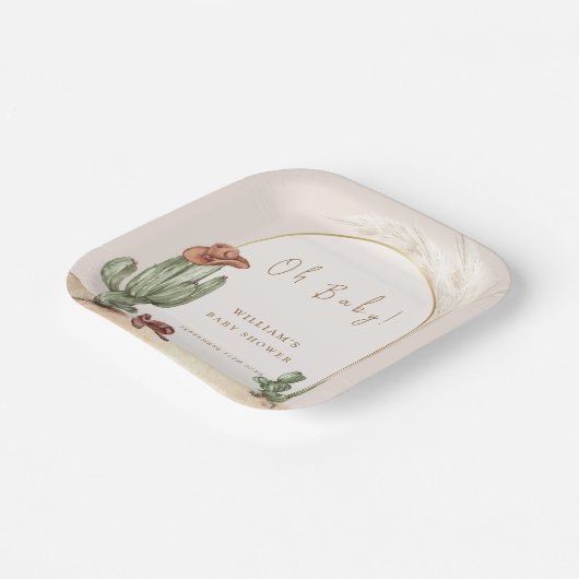 ボホカクタスアーチデザートカウボーイベビーシャワー ペーパープレート (傾斜あり)