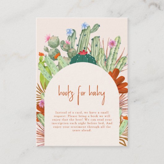 ボホカクタスアーチデザートパンパスブックスベビーシャワー エンクロージャーカード (正面)