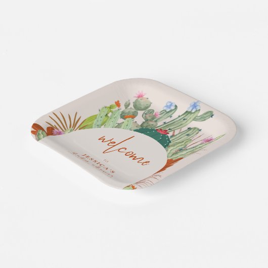 ボホカクタスアーチデザートパンパスベビーシャワーウェルカム ペーパープレート (傾斜あり)