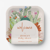 ボホカクタスアーチデザートパンパスベビーシャワーウェルカム ペーパープレート (正面)