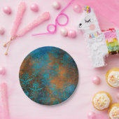 ボホカッパーブルーフローラダマスクグランジ ペーパープレート (パーティー)