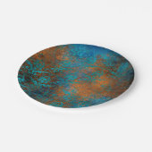 ボホカッパーブルーフローラダマスクグランジ ペーパープレート (アングル)