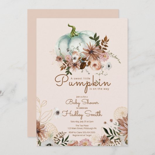 ボホカボチャは赤ちゃんシャワーの途中にある 招待状 (正面/裏面)