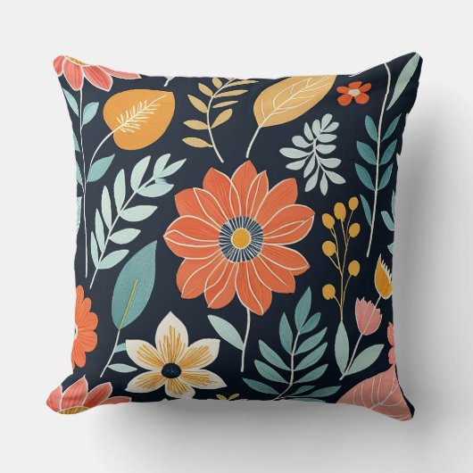 ボホカラフルお洒落フローラ クッション (正面)