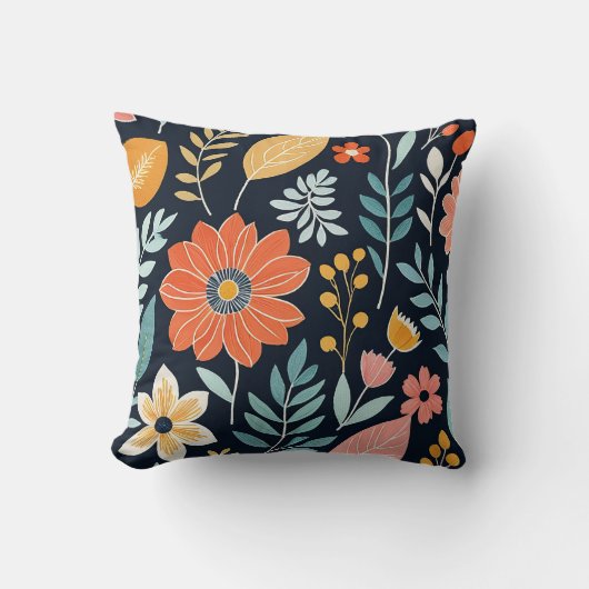 ボホカラフルお洒落フローラ クッション (正面)
