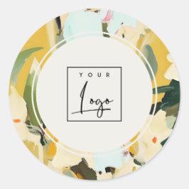 ボホカラフルイエローオークル絵を描フローラロゴ ラウンドシール
