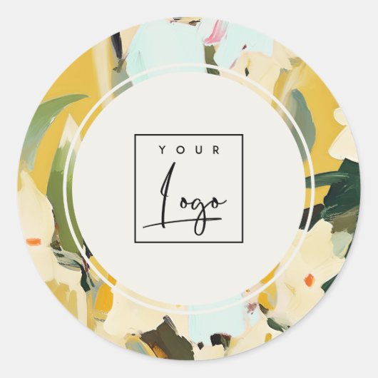 ボホカラフルイエローオークル絵を描フローラロゴ ラウンドシール (正面)