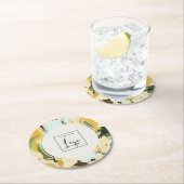 ボホカラフルイエローオークル絵を描フローラロゴ ラウンドペーパーコースター (インサイチュ)