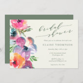ボホカラフルウォーター色フラワーズブライダルシャワー 招待状 (正面/裏面)