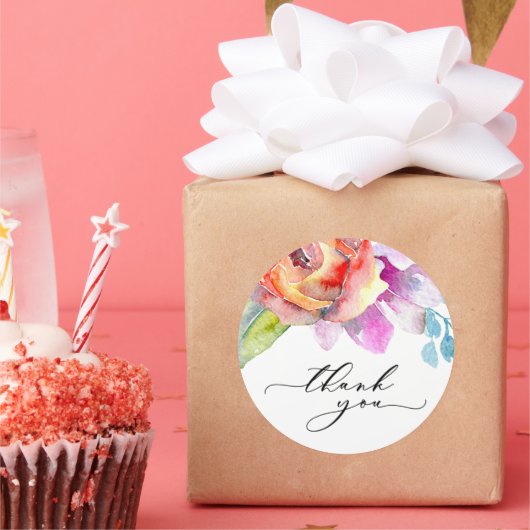 ボホカラフルウォーター色フローラありがとう ラウンドシール (パーティー)