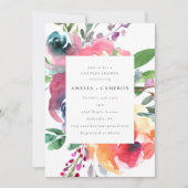 ボホカラフルウォーター色フローラカップルのシャワー 招待状 (正面)