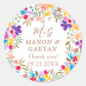 ボホカラフルウォーター色フローラ結婚式の引き出物 ラウンドシール (正面)