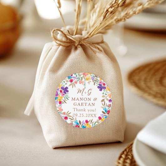 ボホカラフルウォーター色フローラ結婚式の引き出物 ラウンドシール