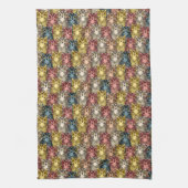 ボホカラフルウッドランドフクロウ模様 キッチンタオル (縦)