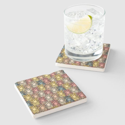 ボホカラフルウッドランドフクロウ模様 ストーンコースター (横)