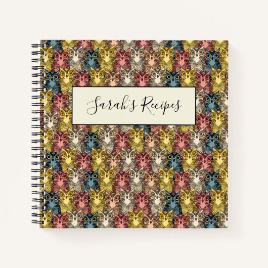 ボホカラフルウッドランドフクロウ模様 ノートブック (正面)