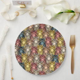 ボホカラフルウッドランドフクロウ模様 ペーパープレート